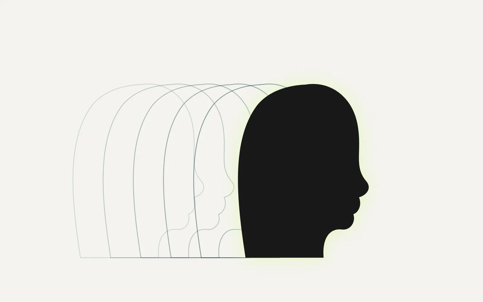 One solid head silhouette with a trail of faint outline copies behind it.
