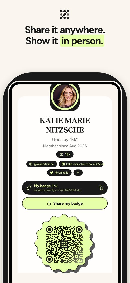 Fuzzy app share and QR screen